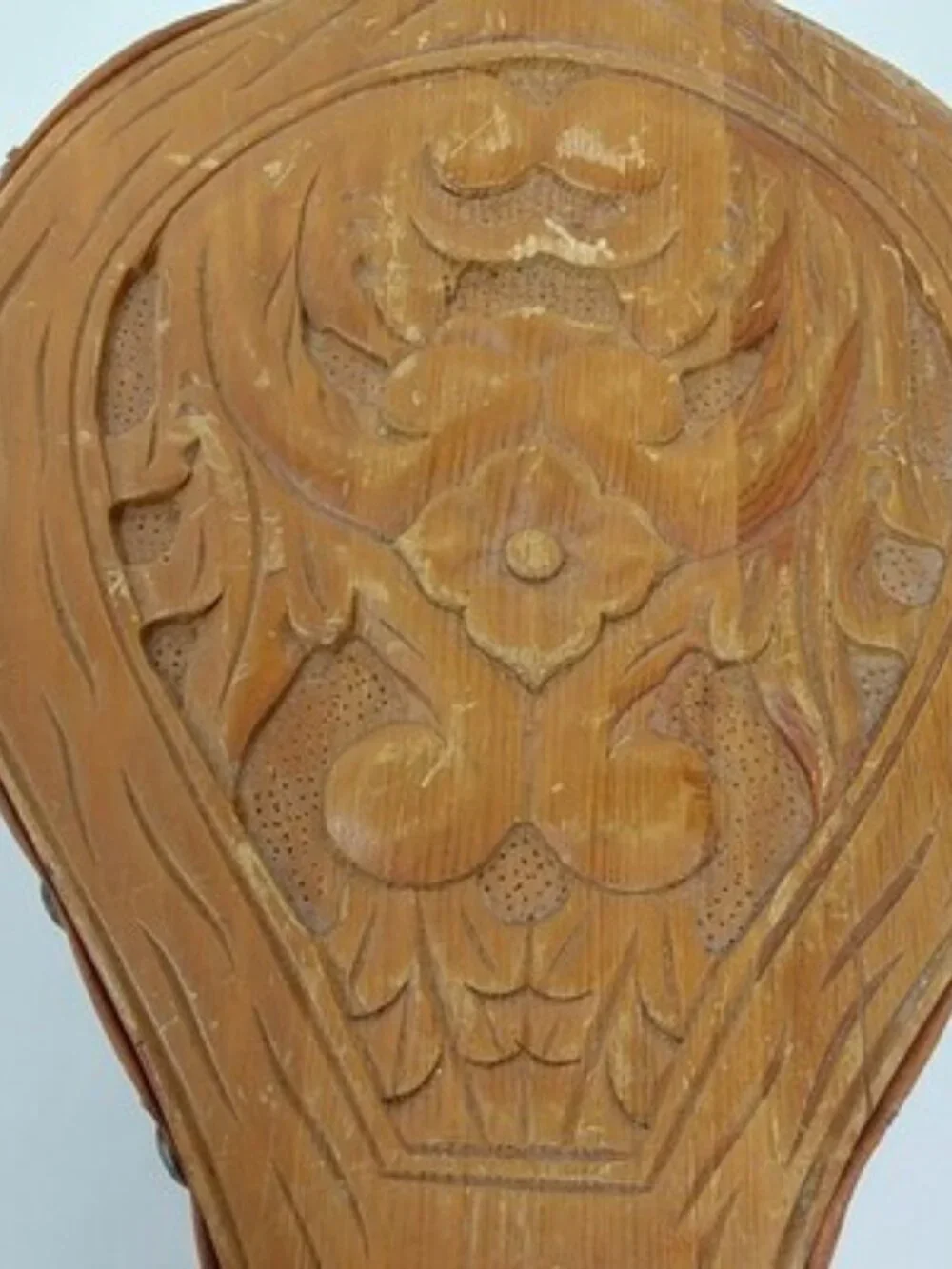 ​Vintage Hand Carved Wood Fireplace Bellows Floral Relief Leather Brass Nozzle